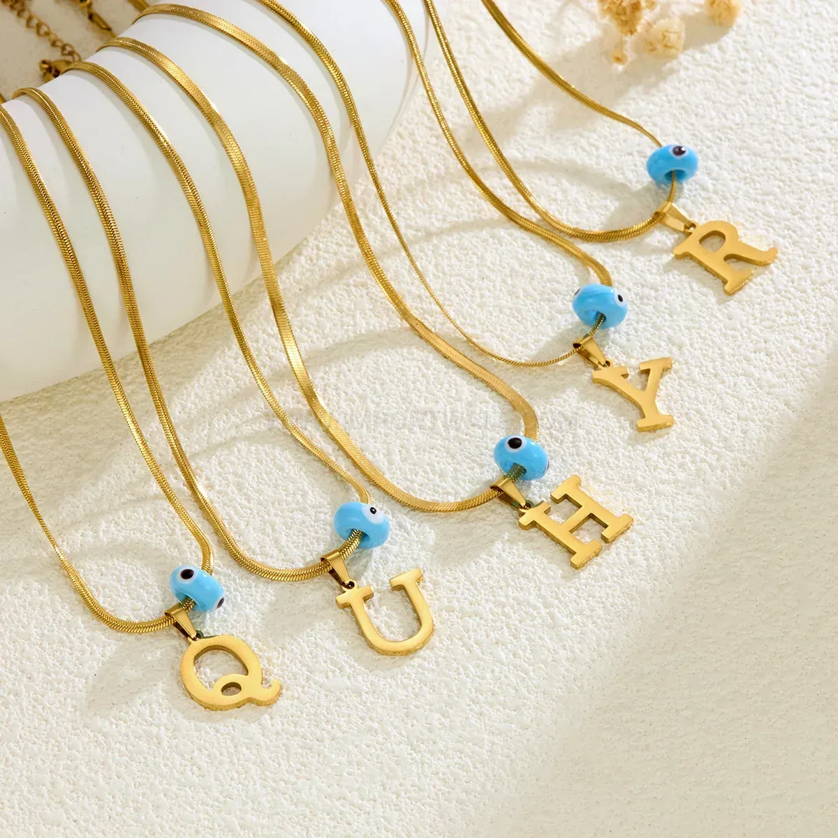Fashion Evil Eye Initial Letter Pendant Stainless Steel Necklace