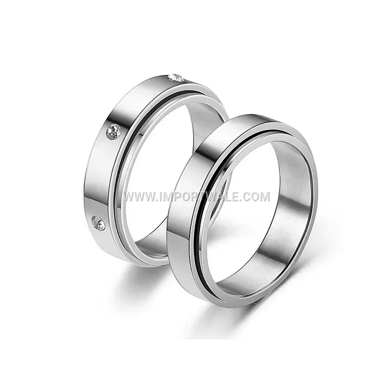 Spinning Stainless Steel Band Ring with Cubic Zirconia Accents