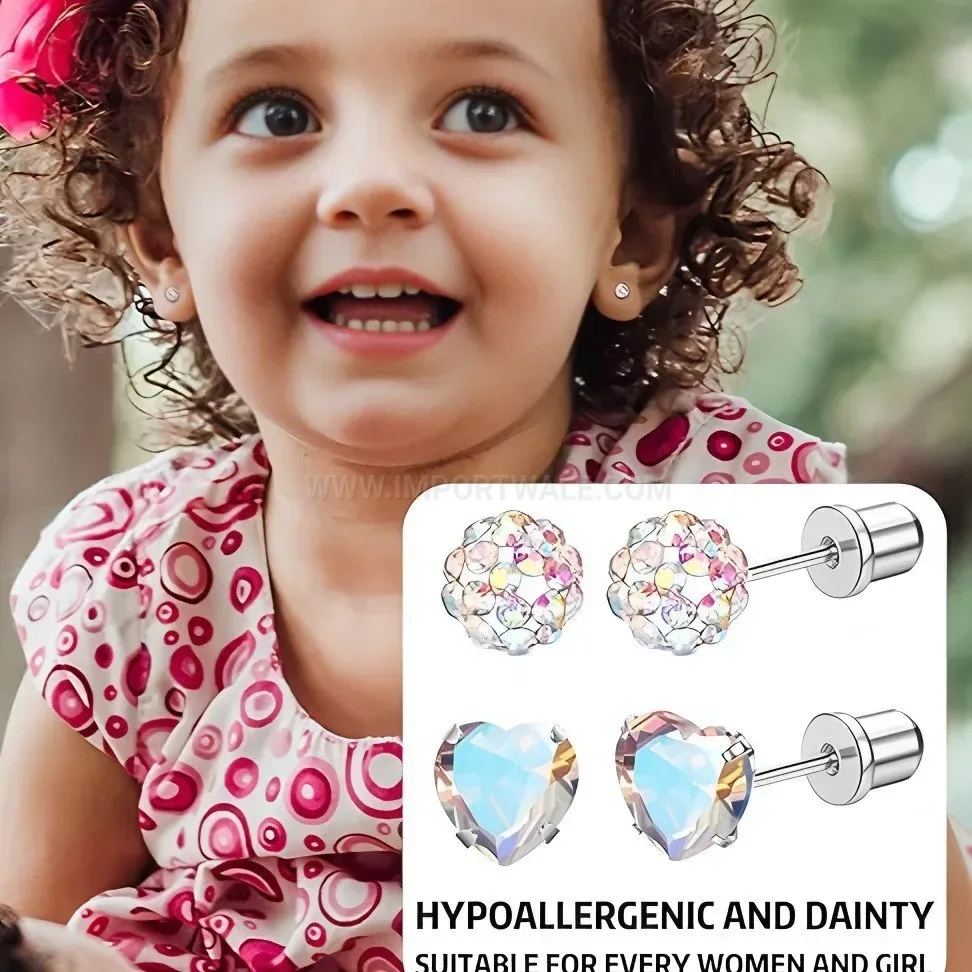 Fashion Colorful Zircon And Pearl Stainless Steel Piercing Stud Set