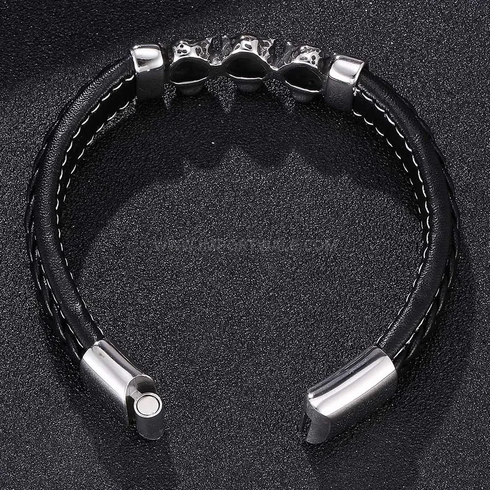 Classic Leopard Accent Leather Bracelet with Stainless Steel Magnetic Clasp