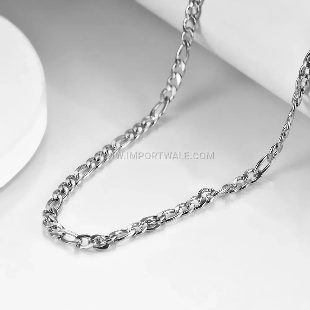 Stainless Steel Figaro Chain Imitation Pearl Pendant Clavicle Necklace