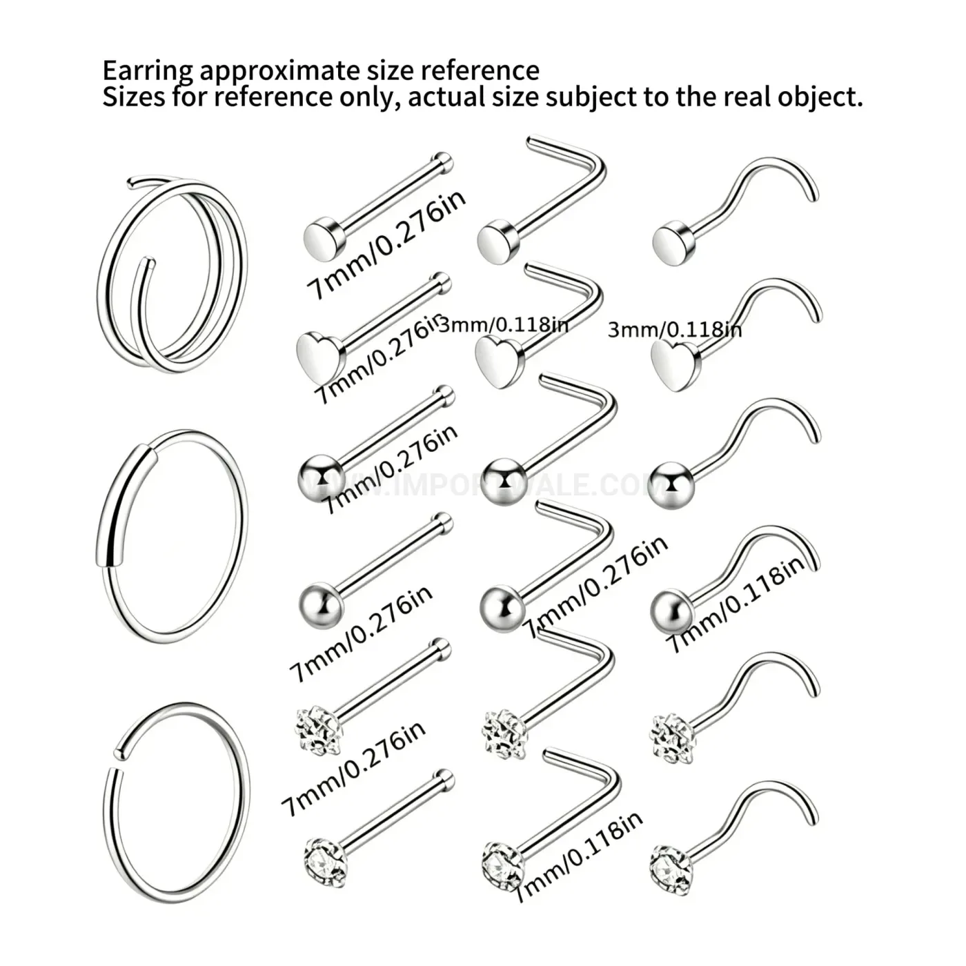 Premium Rhinestone Curved Bar Stainless Steel Nose Stud Set
