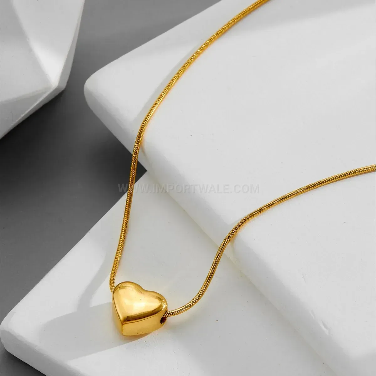Trendy Gold Plated Titanium Steel Heart Snake Chain Collar Necklace