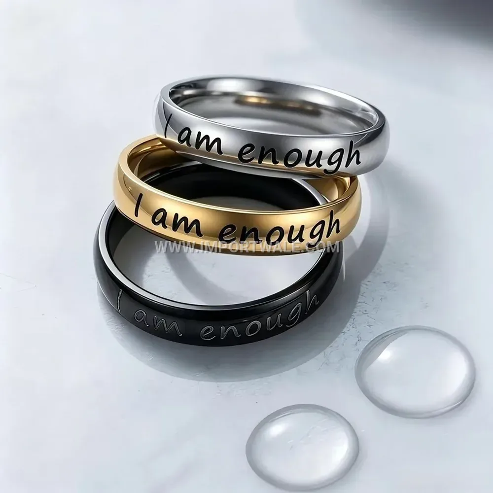 Engraved Phrase Gold Plated Stainless Steel Couple Ring