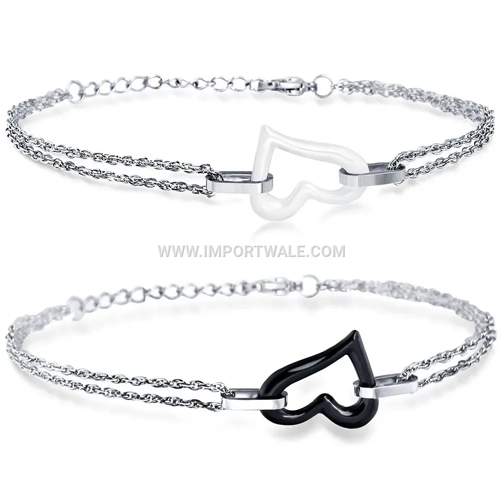 Stainless Steel and Ceramic Cutout Charm Bracelet