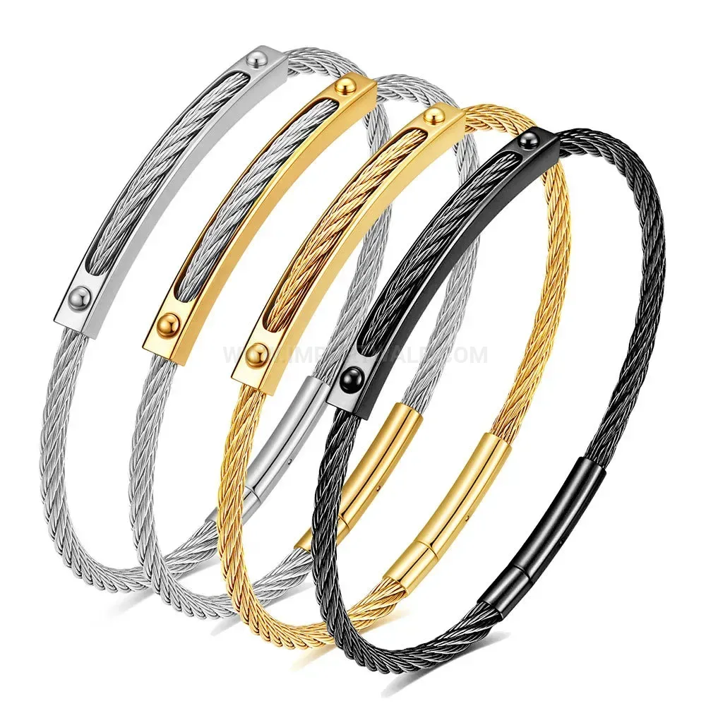 Premium Minimalist Cable Wire Stainless Steel Open Bangle