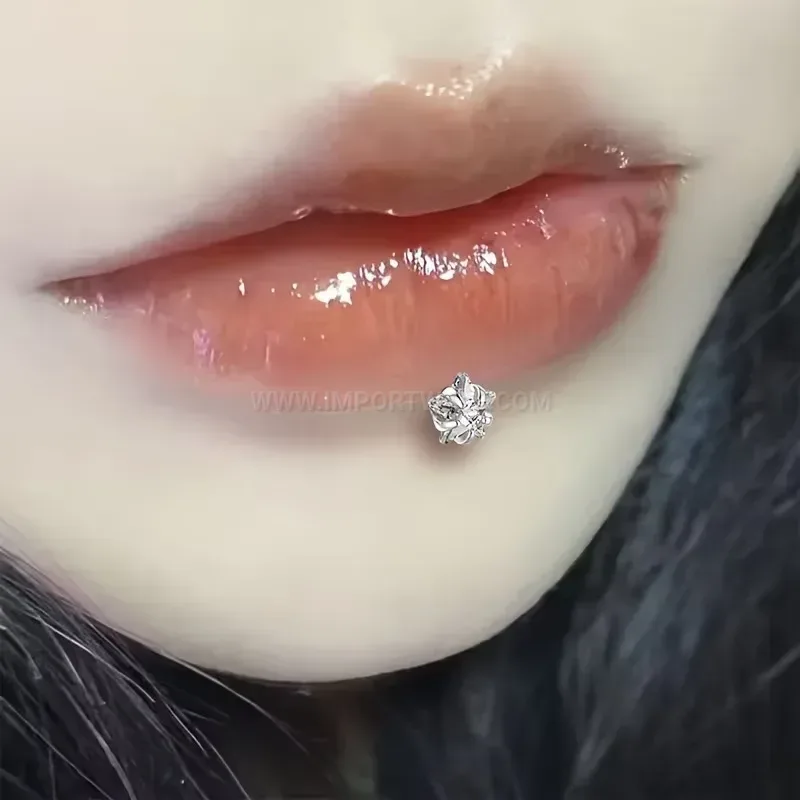 Bold Stainless Steel Internal Thread Zircon Labret Ear Piercing Set