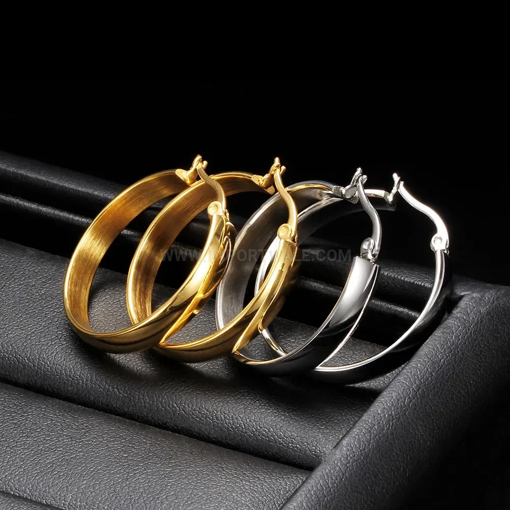 Classic Hollow Circle Stainless Steel Hoop Earrings