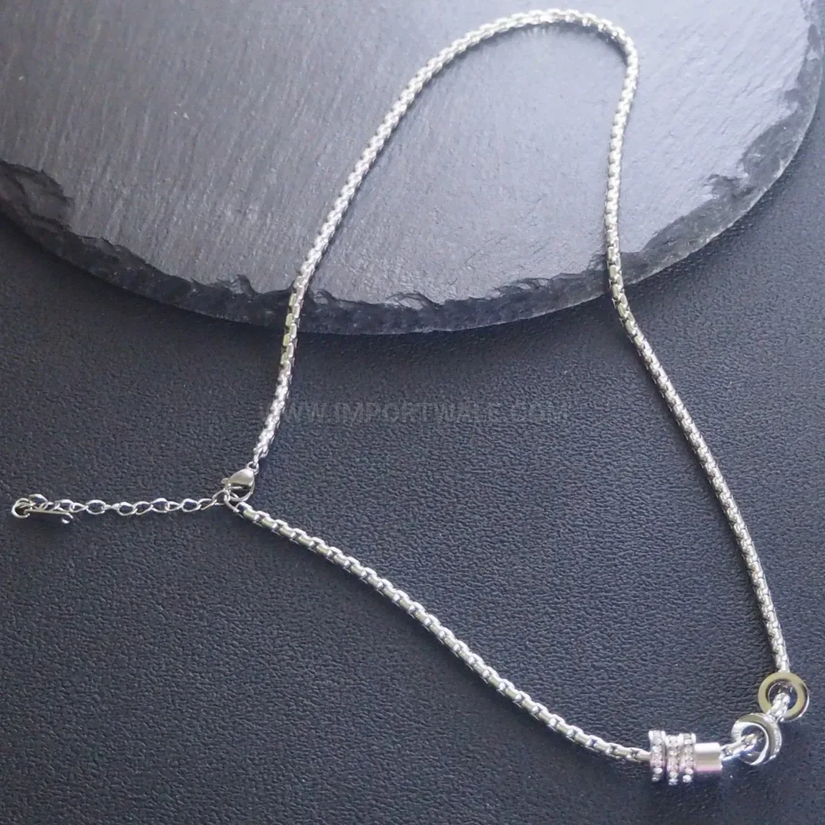Modern Titanium Steel Geometric Ring Pendant Necklace with Sparkled Crystals