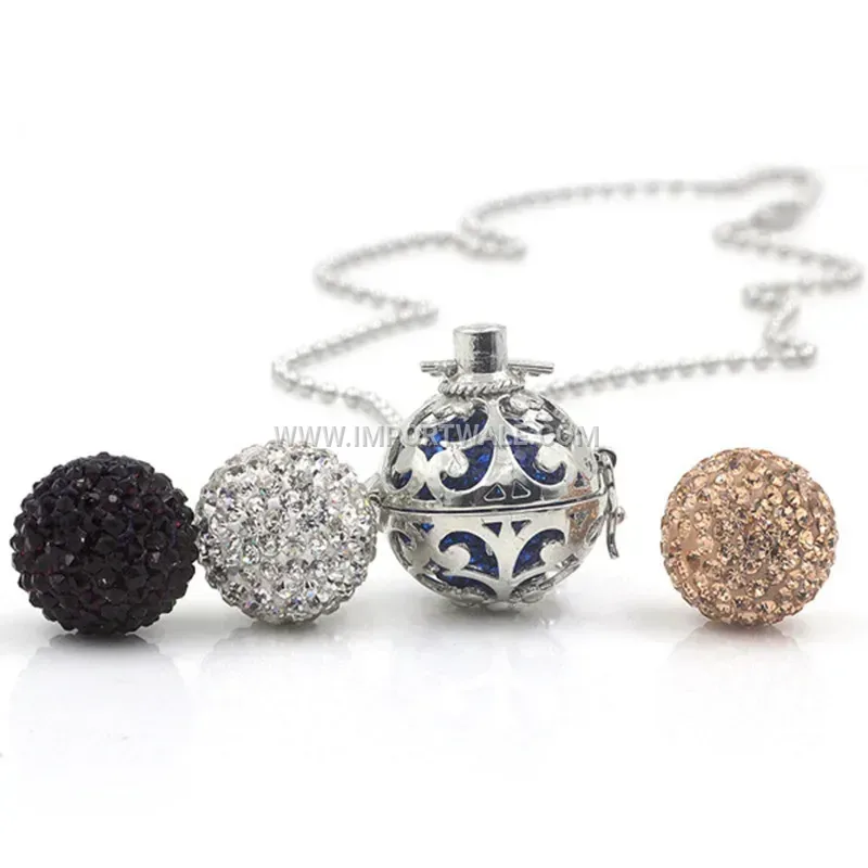 Rhinestone Spherical Bell Pendant Titanium Steel Long Necklace