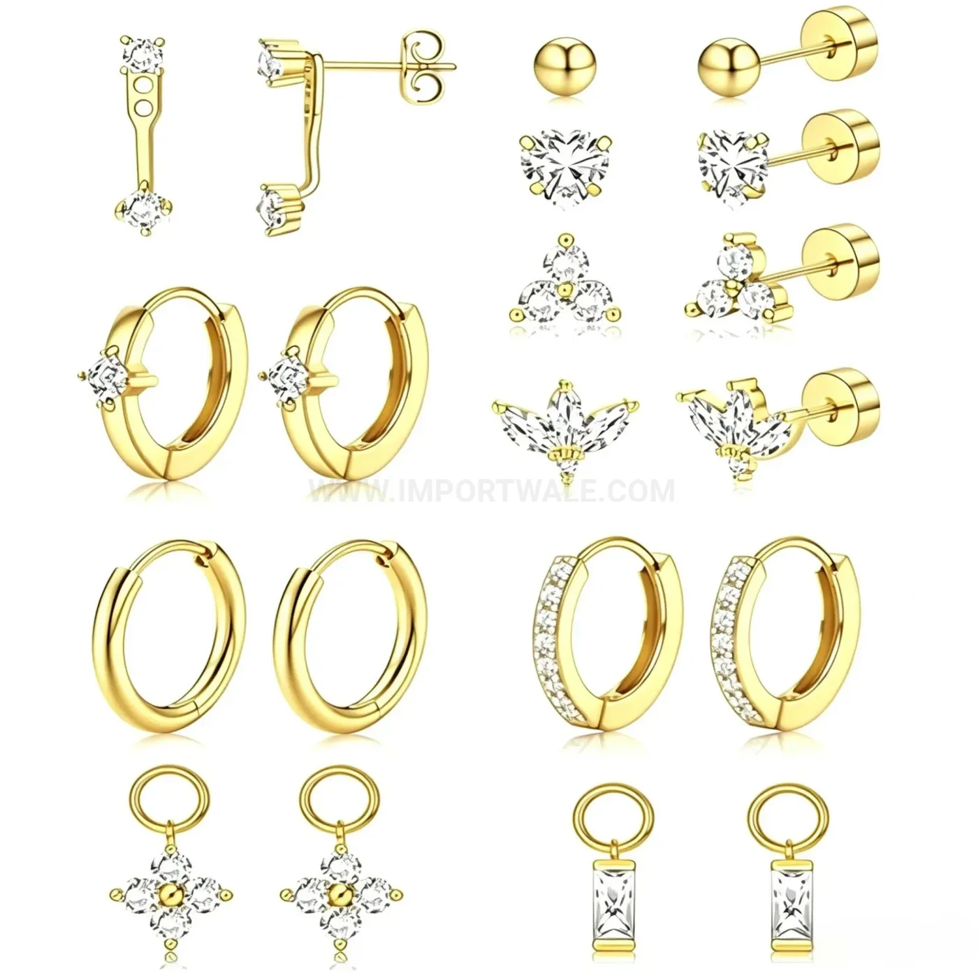 Designer Stainless Steel Geometric Dangle Ear Cartilage Piercing Stud Set