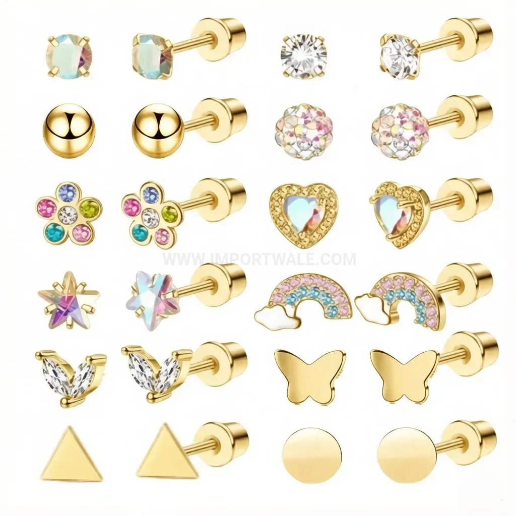 Bold Iridescent Zircon Geometric Threaded Stainless Steel Piercing Stud