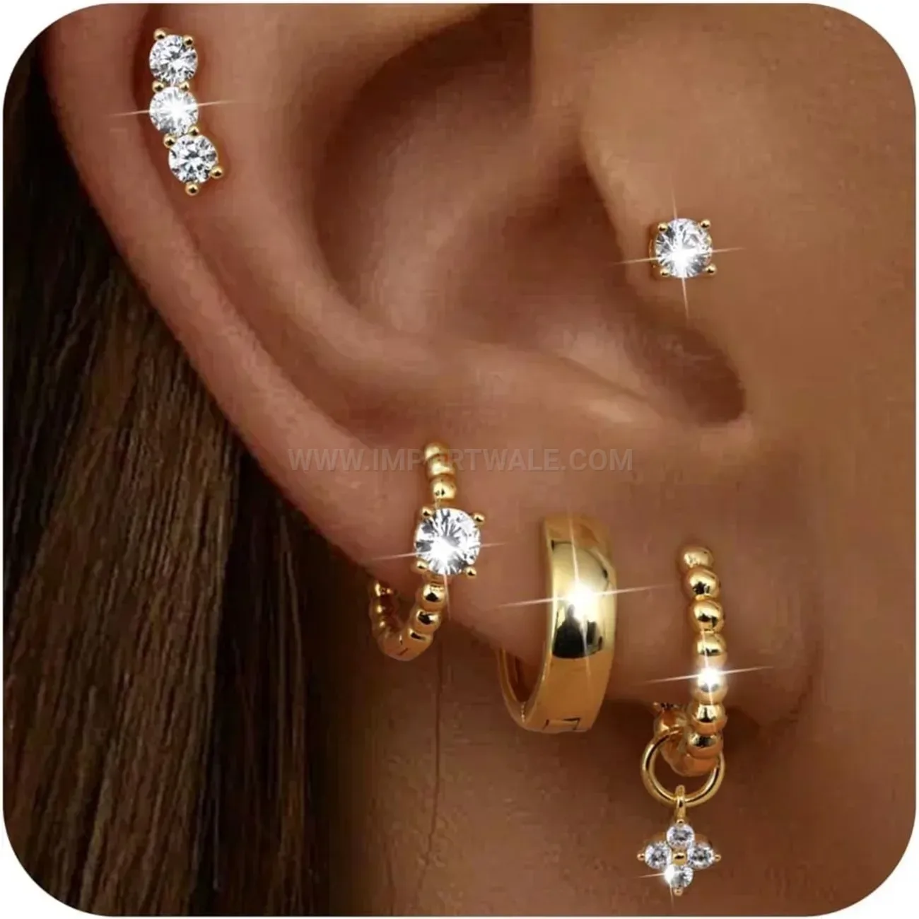 Premium Geometric Stainless Steel Zircon Piercing Earring Set