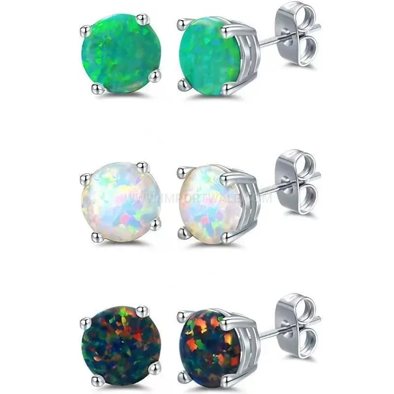 Designer Four Prong Stainless Steel Opal Cartilage Piercing Stud Set