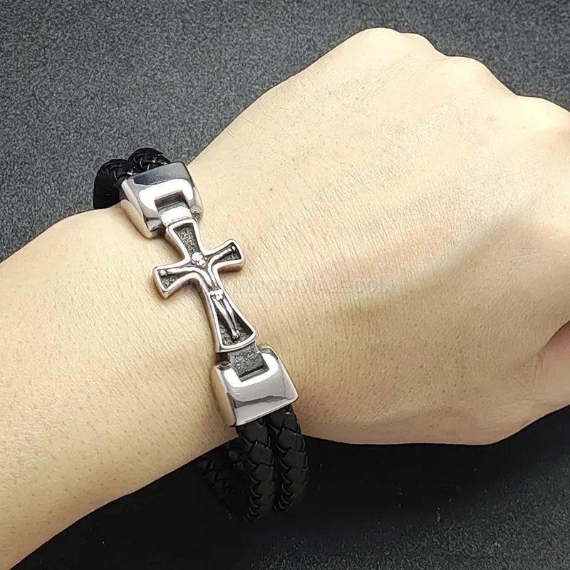 Premium Cross Element Stainless Steel Two Tone Leather Wristwear