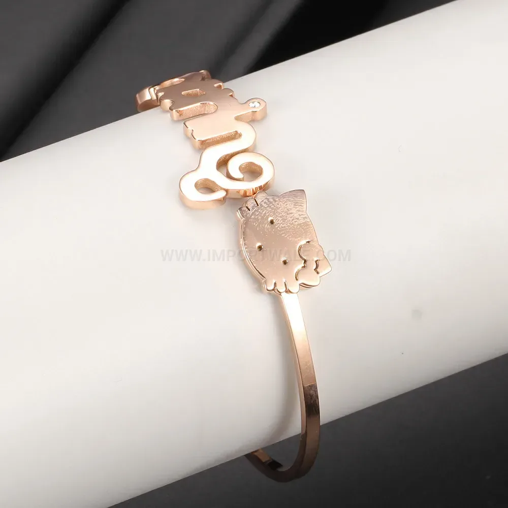 Elegant Dainty Kitten Stainless Steel Open Bangle Bracelet