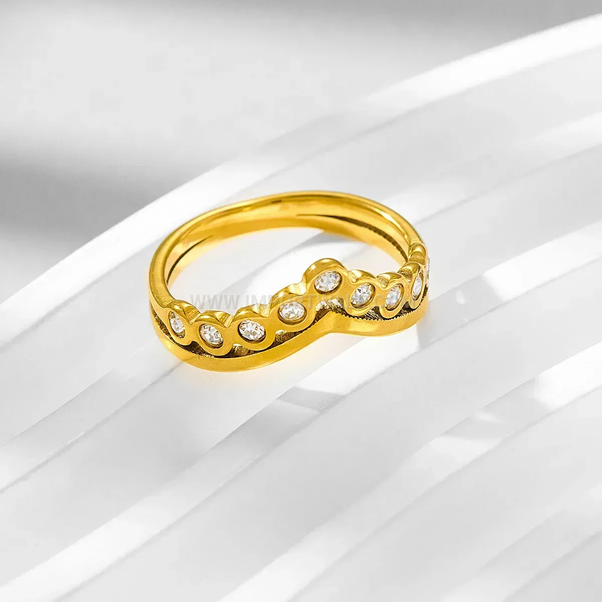 Double Layer Cross Cubic Zirconia Stainless Steel Ring