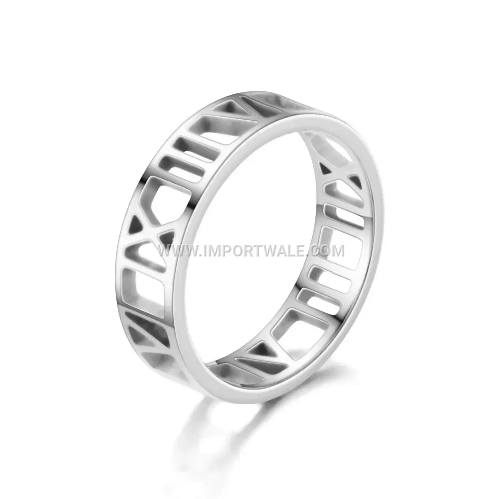 Openwork Roman Numeral Cutout Stainless Steel Ring