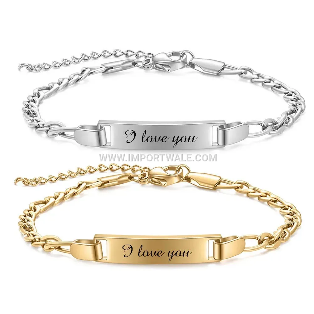 Adjustable Engraved Stainless Steel Curved Bar ID Bracelet