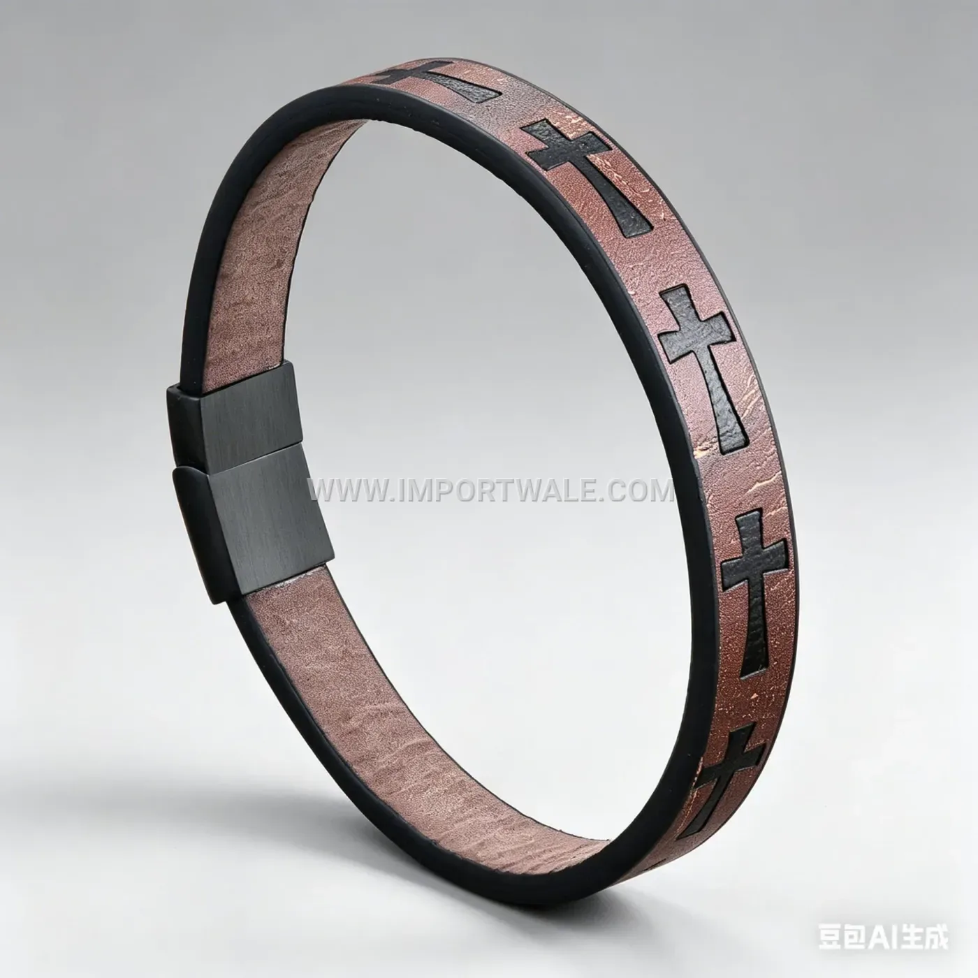 Layered Braided Leather Cross Bracelet With Magnetic Buckle