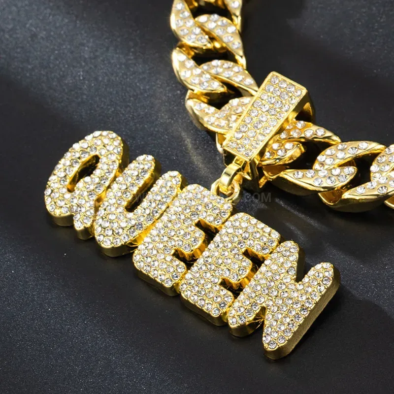 Modern Sparkling Rhinestone Custom Initial Pendant Alloy Hip Hop Jewelry