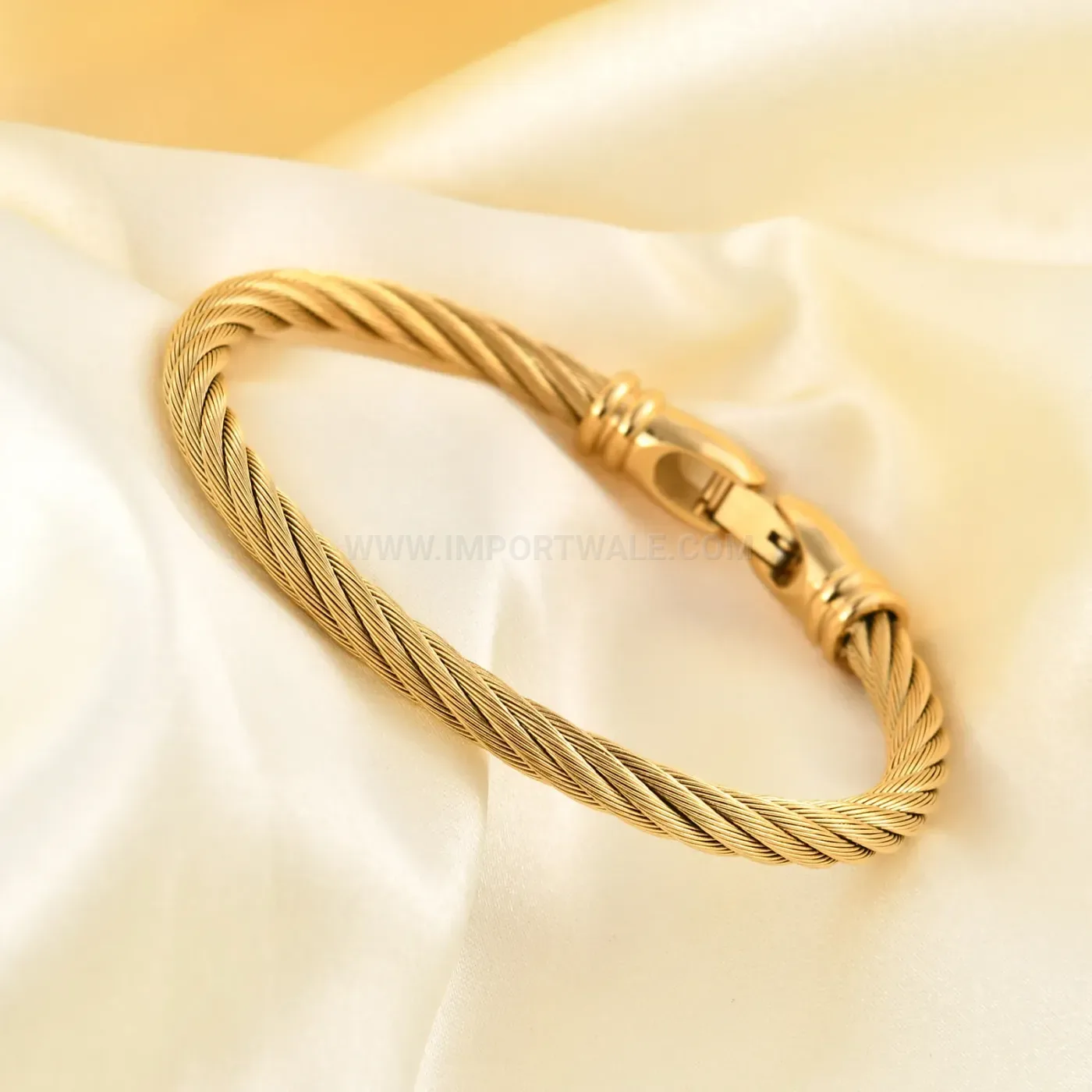 Classic Twisted Stainless Steel Wire Cable Bangle With Clasp Accent