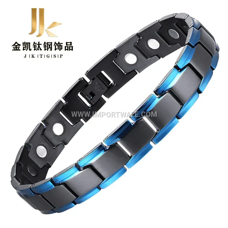 Black and Blue Two-Tone Titanium Steel Magnetic Link Bracelet