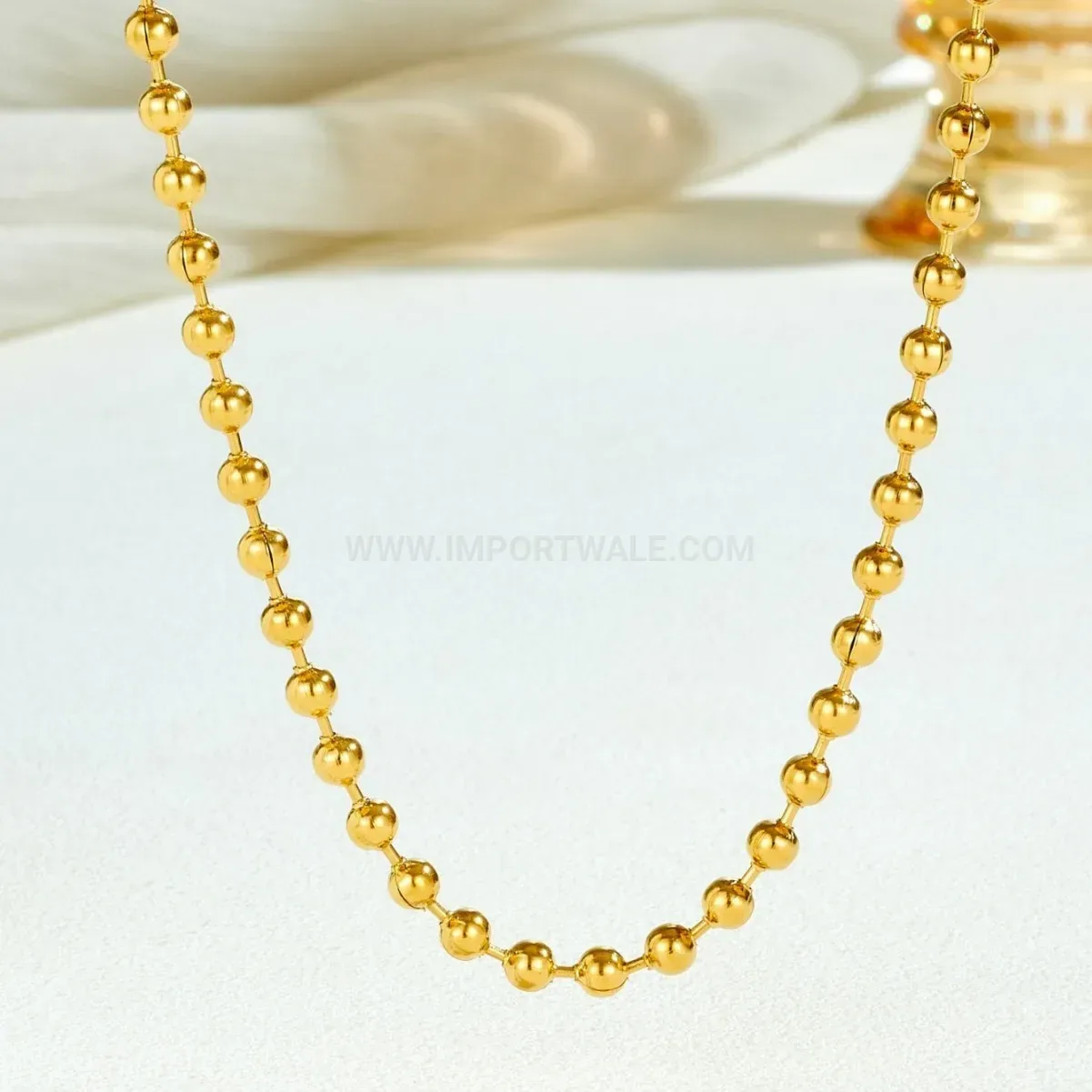Bold 18K Gold Plated Stainless Steel Bead Chain Necklace