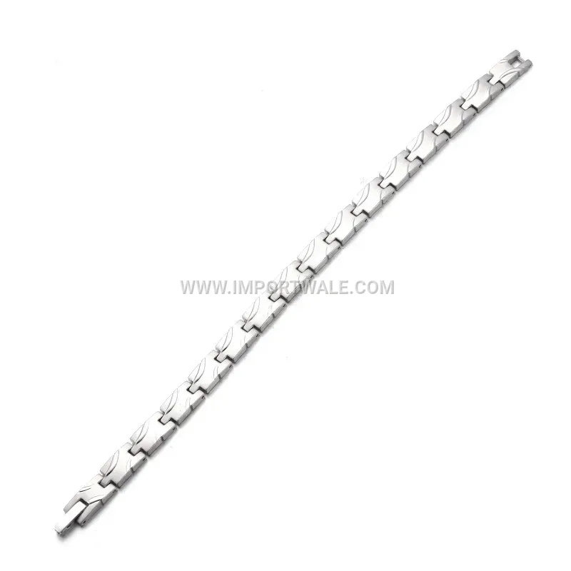 Seven Millimeter Wide Striped Magnetic Titanium Steel Link Bracelet