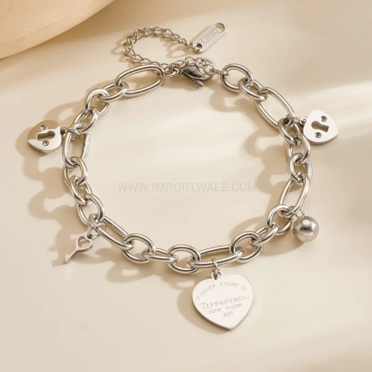 Fashion Stainless Steel Heart Lock Charm Bracelet