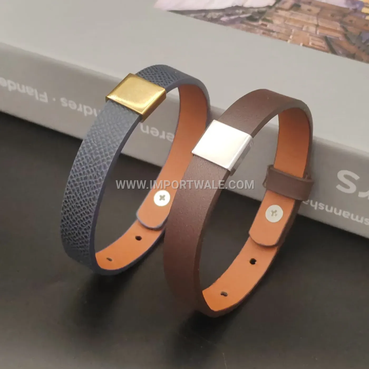 Vintage Leather Stainless Steel Square Buckle Adjustable Bracelet