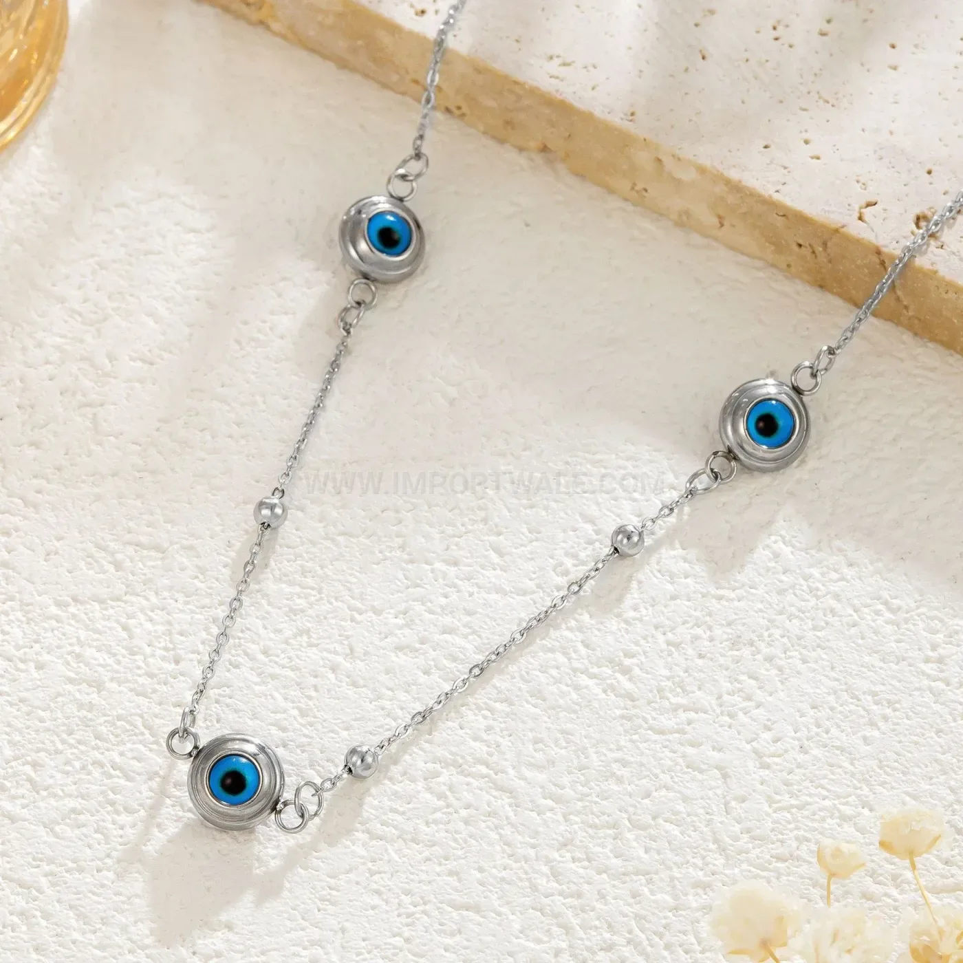 Chic Stainless Steel Evil Eye Beaded Pendant Choker Necklace