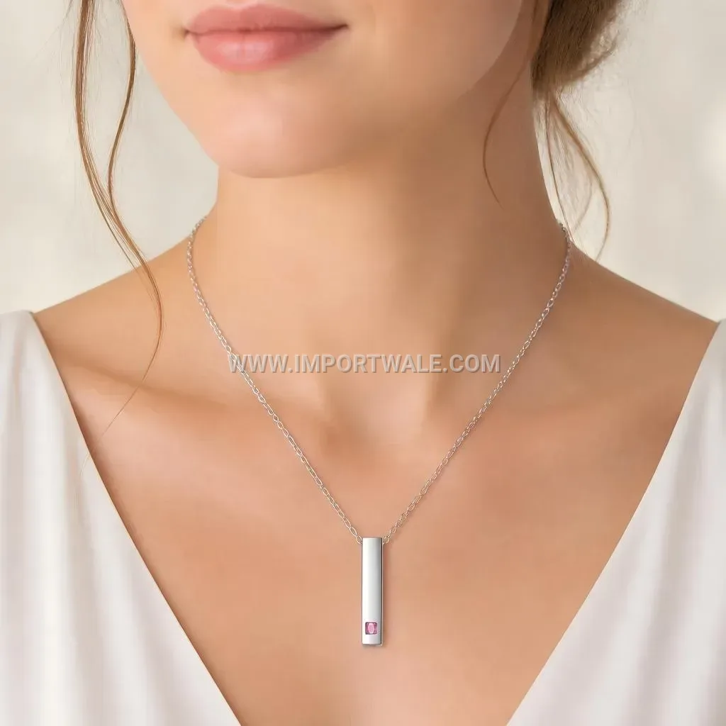 Asymmetric Rhinestone Bar Stainless Steel Couple Pendant Necklace