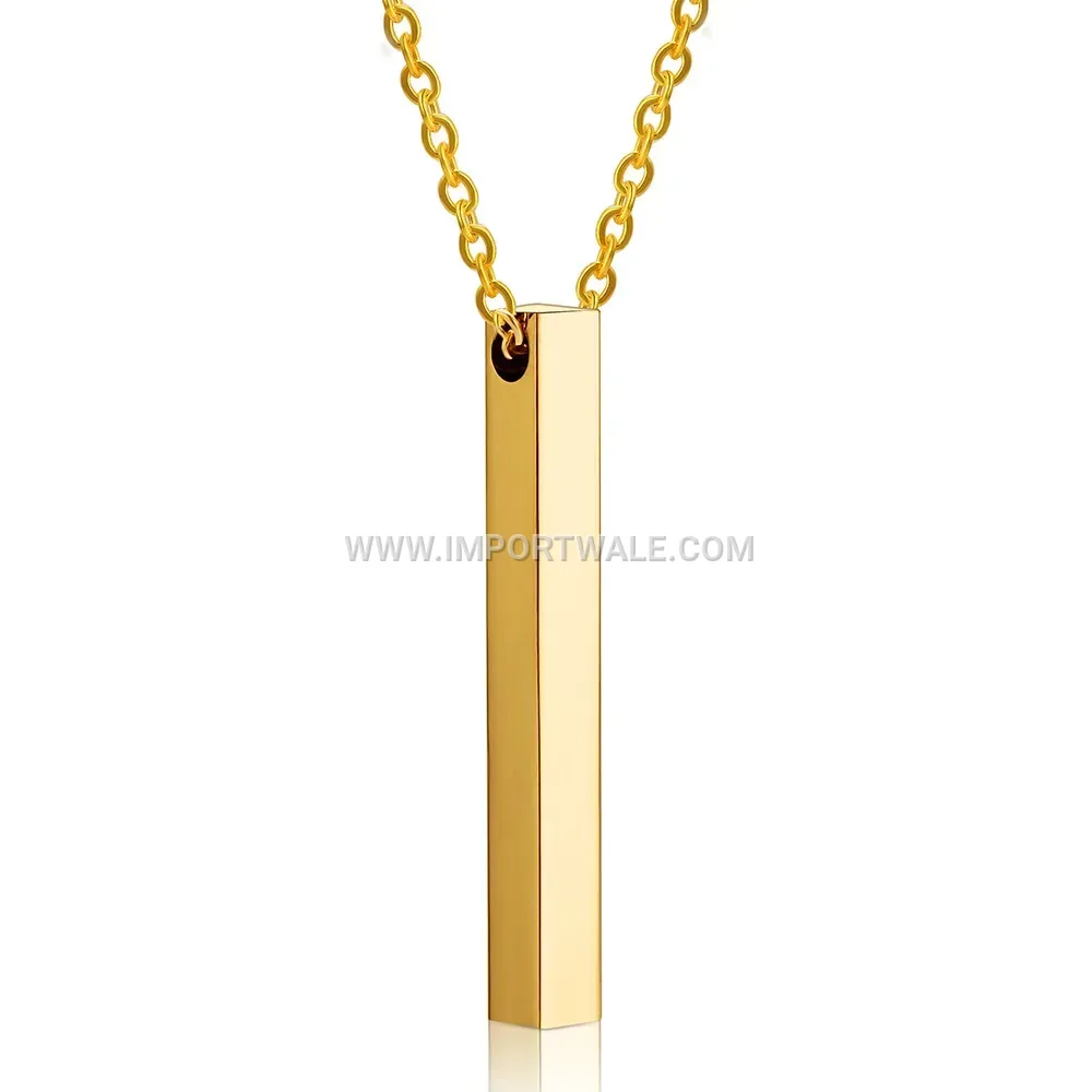 Sleek Stainless Steel Rectangle Bar Pendant Necklace
