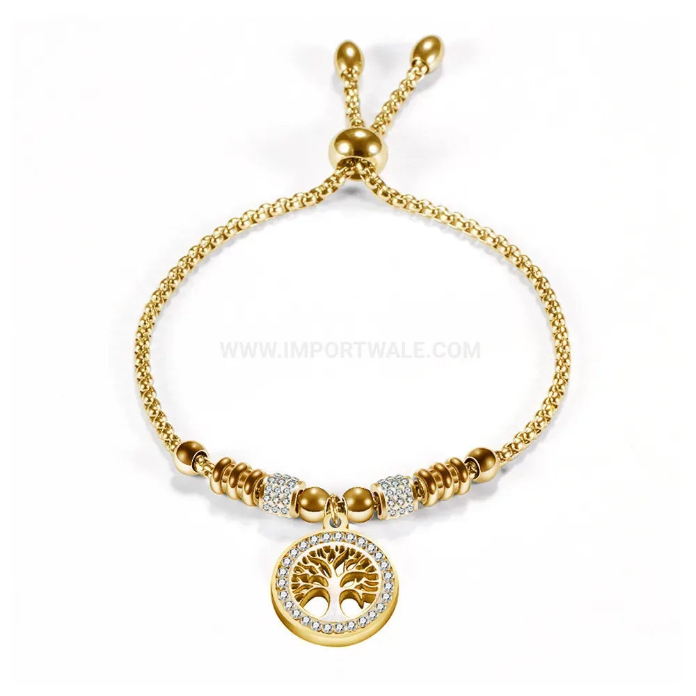 Bold Tree of Life Adjustable Bead Chain Stainless Steel Bracelet
