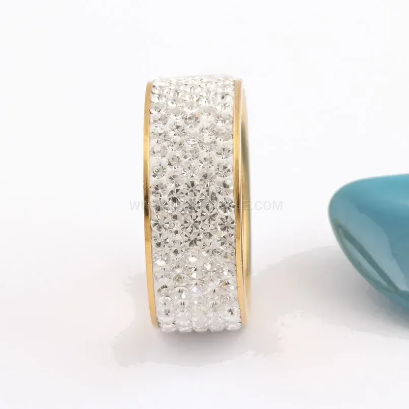 Gold Plated Five Row Pave Crystal Statement Ring
