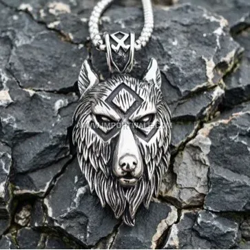 Retro Viking Wolf Head Stainless Steel Pendant Necklace