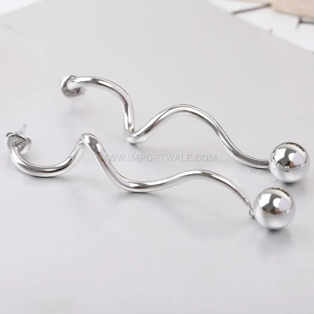 Minimalist Spiral Bar and Round Bead Stainless Steel Stud Earrings