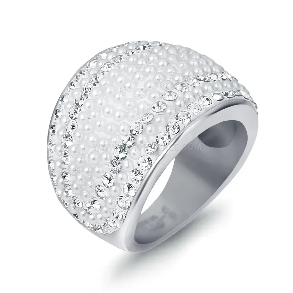 Sparkling Rhinestone Statement Stainless Steel Wide Ring