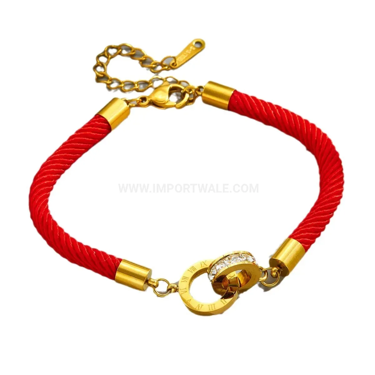 Woven Red Cord Roman Numeral Interlocking Double Ring Bracelet