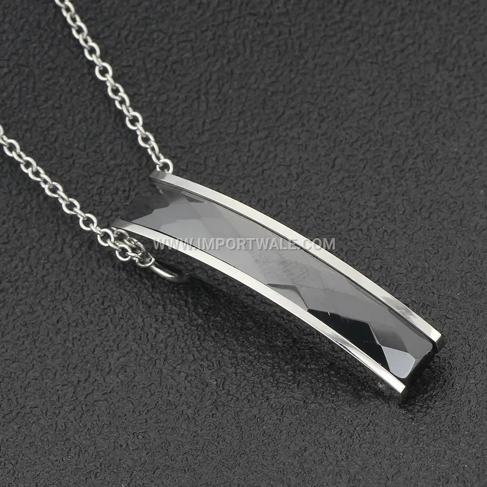 Faceted Black Ceramic Rhombus Stainless Steel Necklace