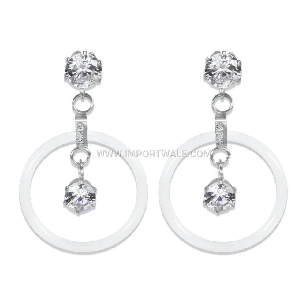 Sleek Hollow Circular Ceramic Drop Earrings Set With Zirconia