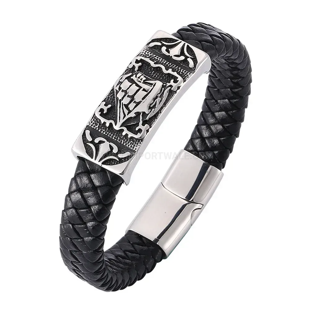Woven Leather Nautical Anchor Bracelet with Stainless Steel Clasp