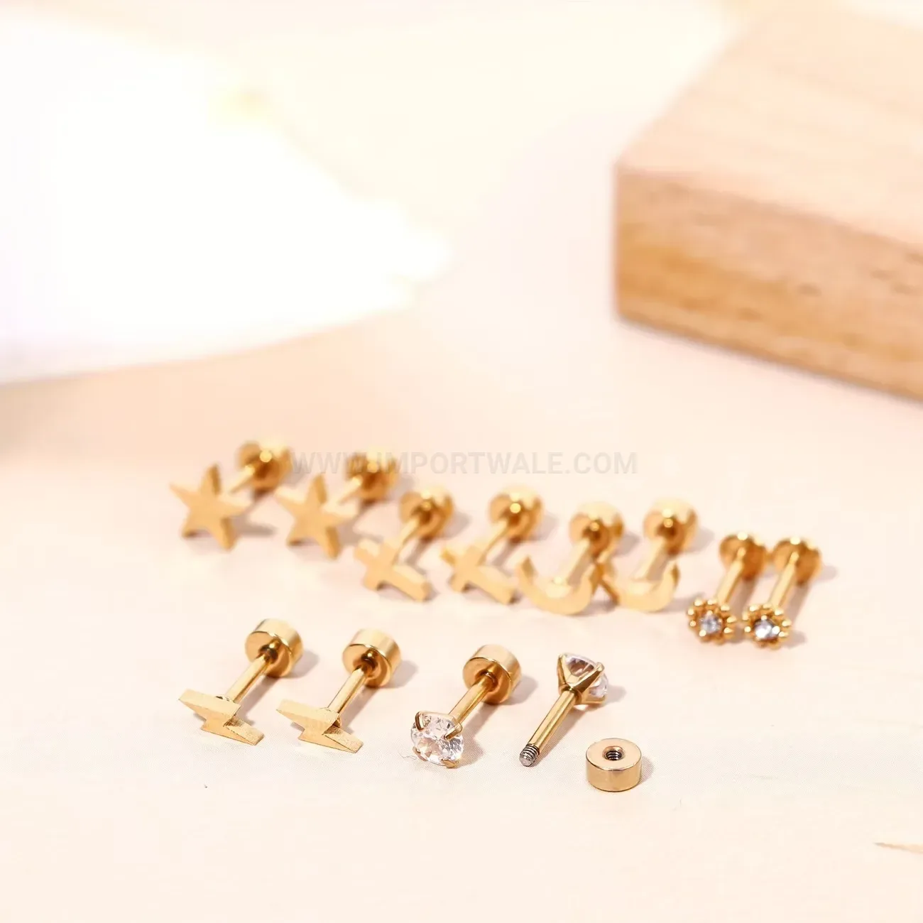 Chic Celestial Cubic Zirconia Internally Threaded Stainless Steel Piercing Studs