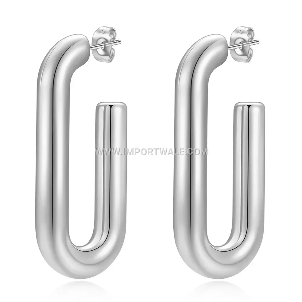 Hollow U-Shape Rectangular Stainless Steel Earrings