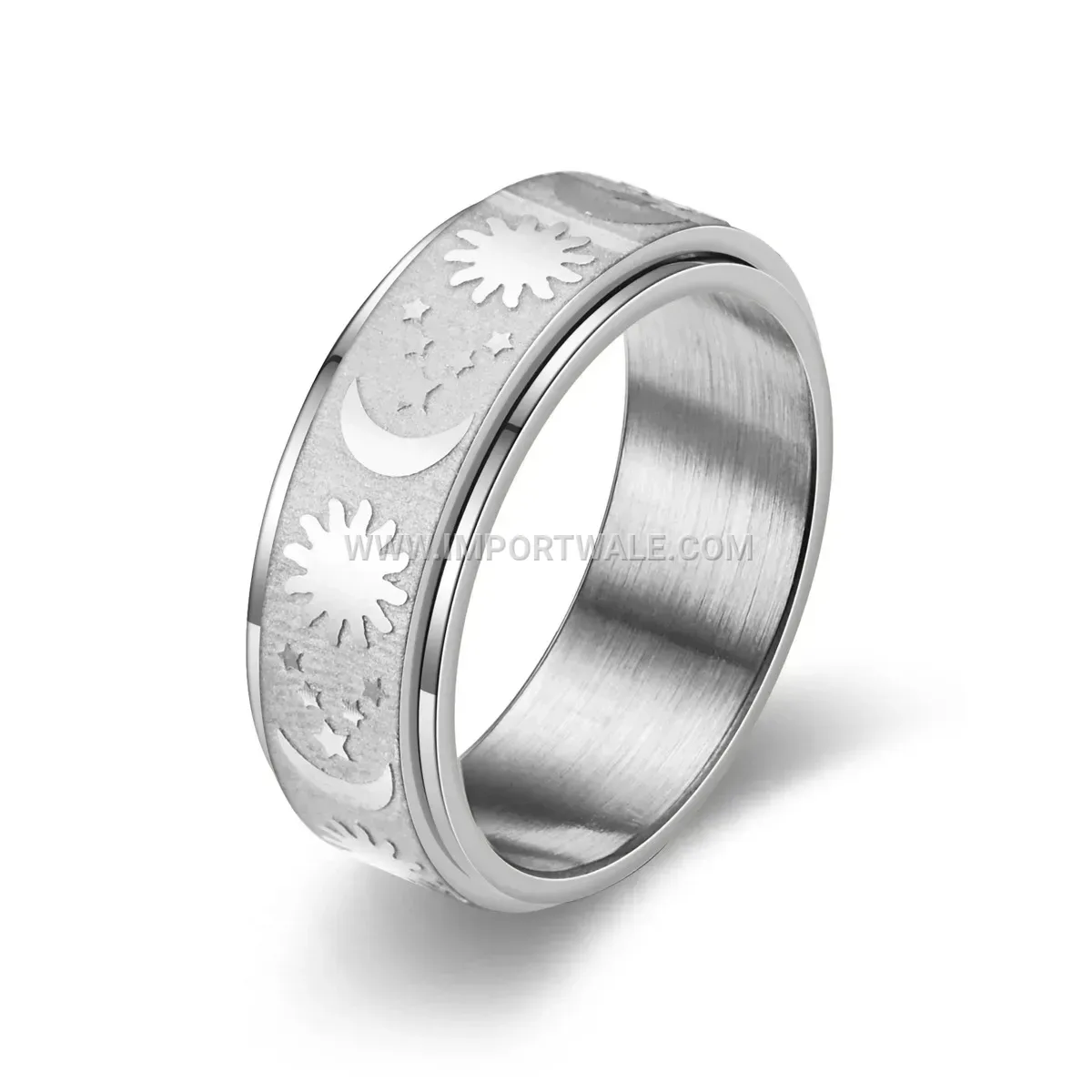 Stainless Steel Spinner Band Ring with Engraved Detail