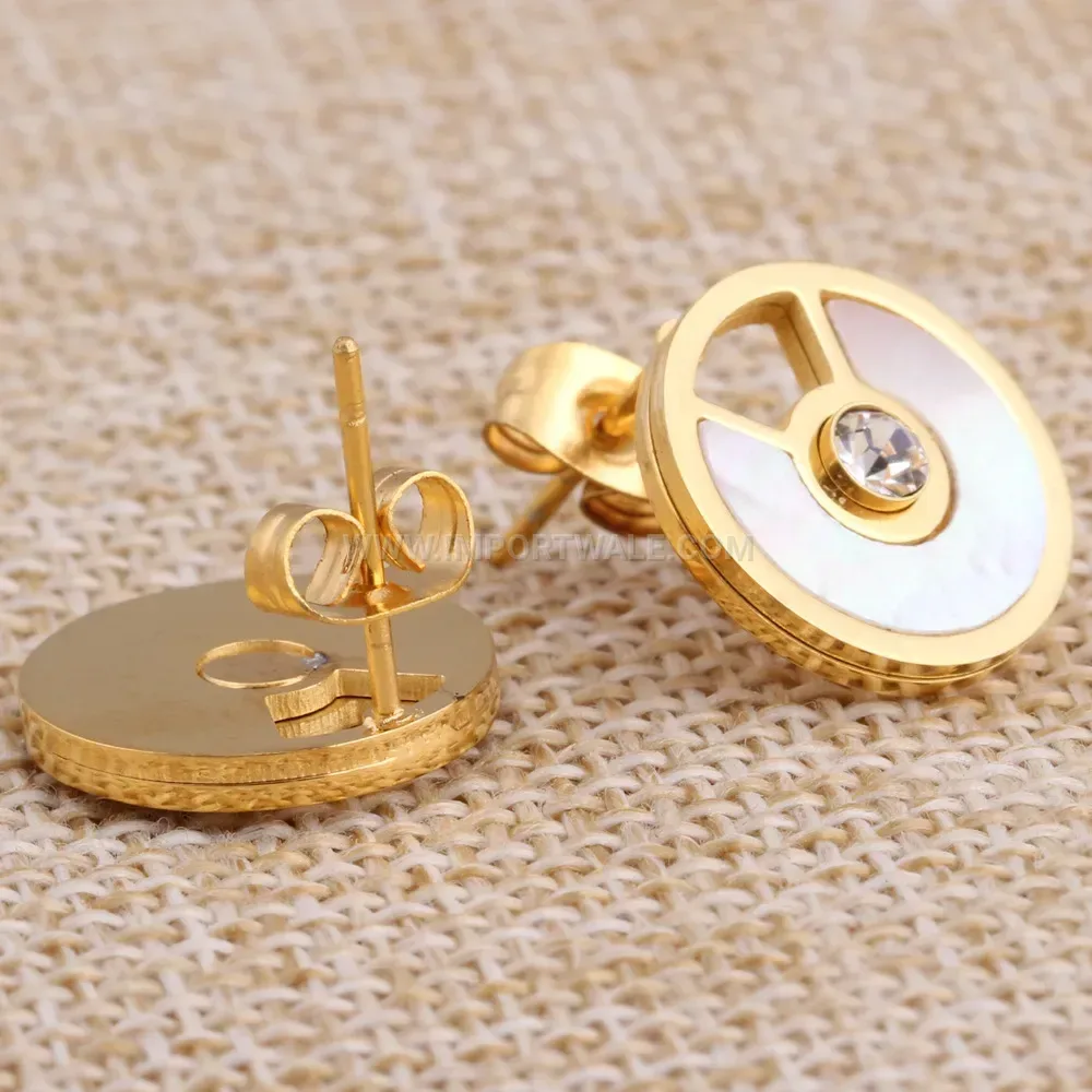 Gold Stainless Steel Cutout Shell Circular Stud Earrings