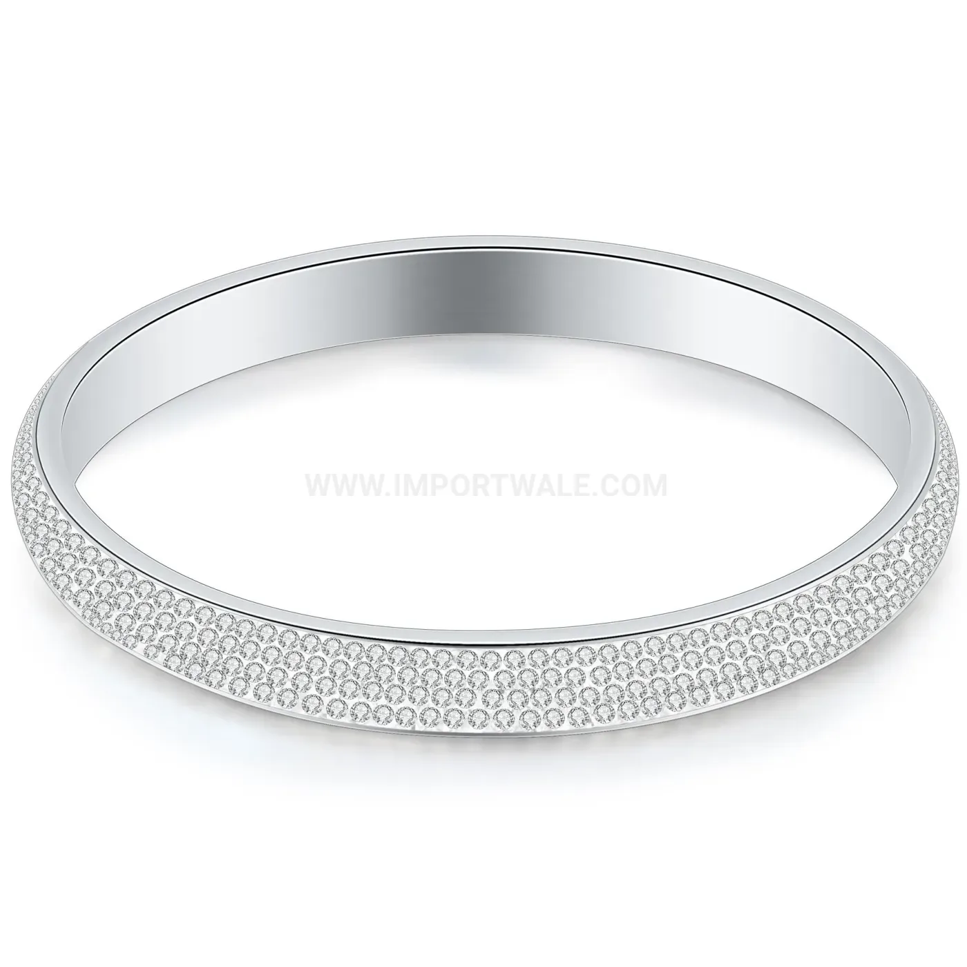 Premium Four-Row Curved Rhinestone Inlaid 304 Stainless Steel Bangle Bracelet