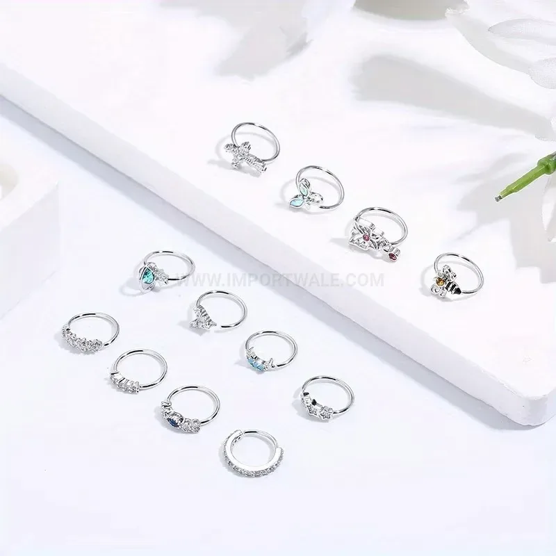 Stylish Sparkling Zirconia Stainless Steel Nose Ring Piercing Jewelry