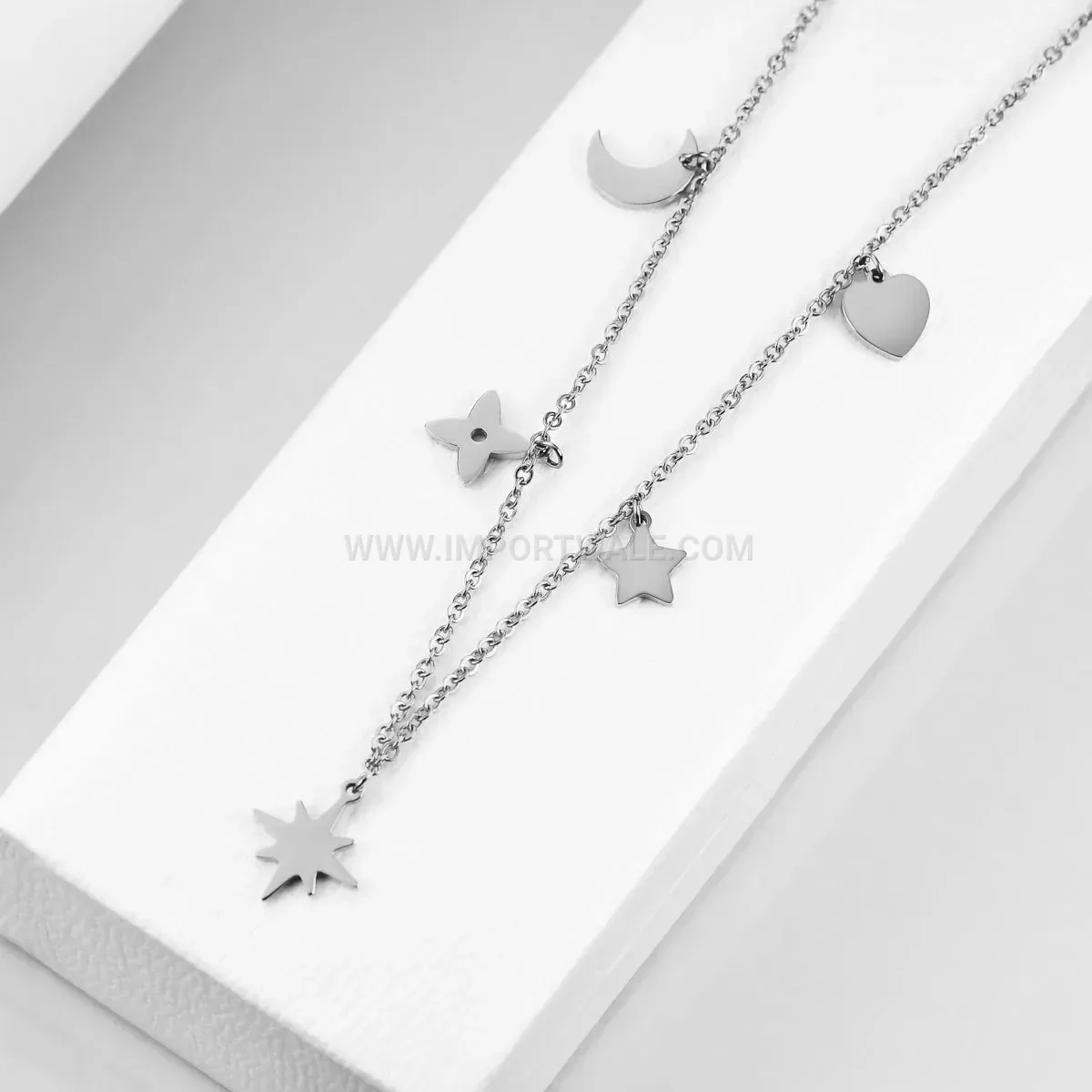 Minimalist Stainless Steel Celestial Star and Sun Pendant Chain Necklace